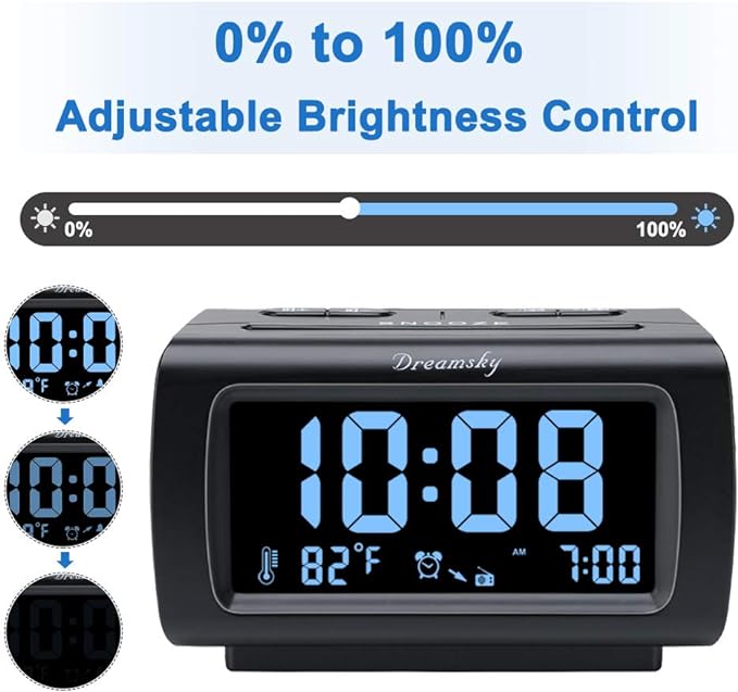 DreamSky Alarm Clock Radios for Bedrooms with Battery Backup, Large Big Numbers with Brightness Dimmer, USB Port, Bedside Digital FM Radio with Sleep Timer, Temperature, Adjustable Volume, Snooze-CubbioJoy