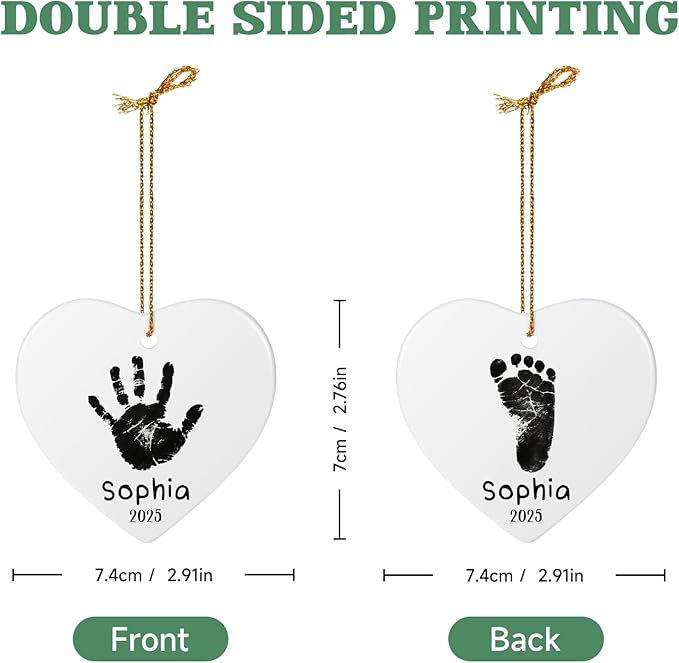 Baby Hand and Footprint Ornament - Baby's Frist Christmas Ornament with Photo, Name, Date - Personalized Baby Gifts, Newborn Keepsake, New Mom Gifts-CubbioJoy