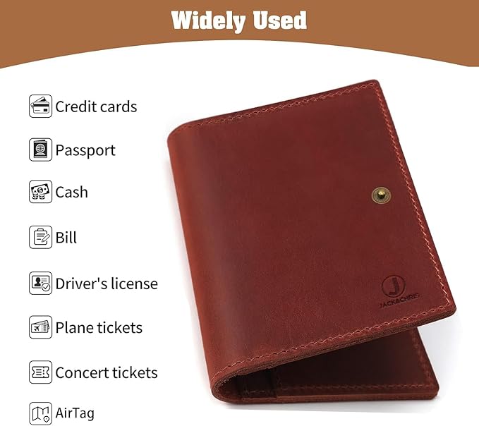Jack&Chris Genuine Leather Passport Holder For Travel, RFID Blocking Handmade Passport Holder with Card Case Organized & Safe, Quality Travel Essentials for Women and Men for Gifting, Red-CubbioJoy