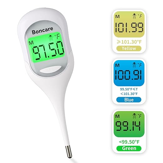 Boncare 9 Seconds Digital Basal Thermometer - Accurate Oral & Rectal Thermometer for Adults & Kids, Fever Alarm, Large Display (White)-CubbioJoy