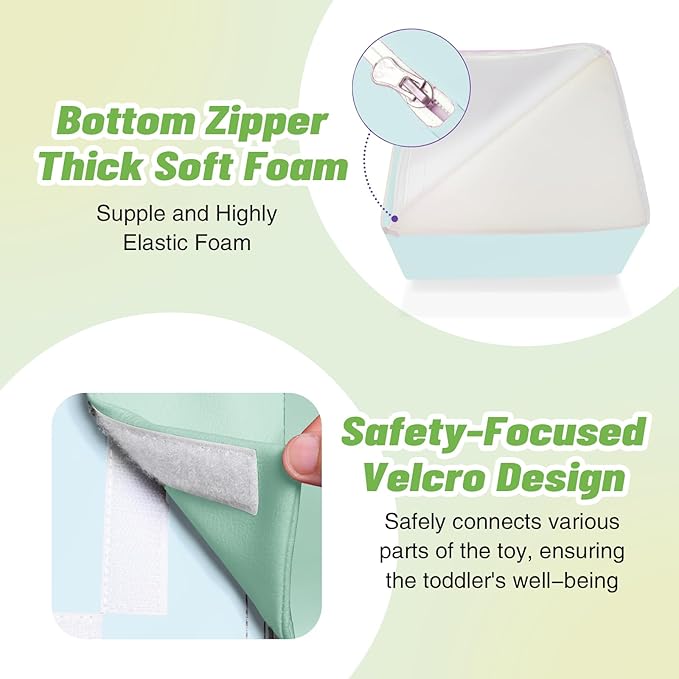 6-Piece Soft PU Leather Toddlers Climbing Toys, Baby Foam Climbing Blocks for Toddlers 3, Foam Play Gym Climbing Structures, Indoor Climb and Crawl Activity Play Set (Light Blue and Green)-CubbioJoy