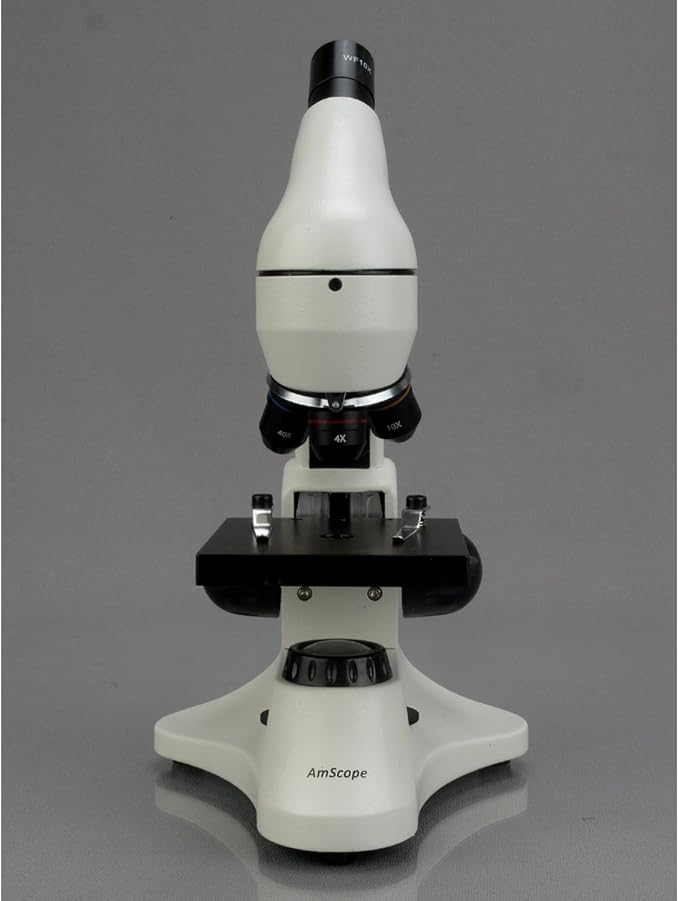 AmScope M120C-2L-PB10-E5 Digital Microscope, WF10x and WF25x Eyepieces, 40x-1000x Magnification, Brightfield, Upper and Lower LED Illumination, Plain Stage, Includes Blank and Prepared Slides, 5MP Camera and Software-CubbioJoy