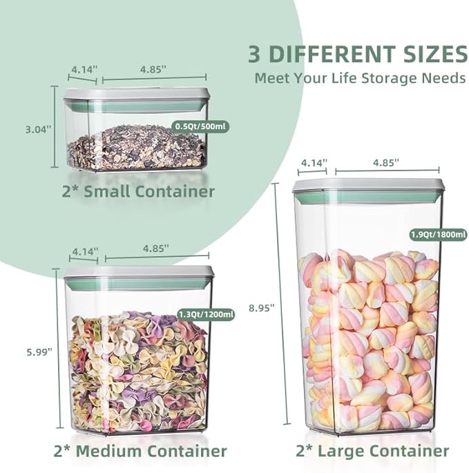 Ankou Airtight Food Storage Container Sets with Lids 6Pcs Pop Containers for Kitchen Pantry Organization BPA-Free Stackable Kitchen Storage Containers for Cereal Flour Sugar (0.5, 1.2, 1.8qt)*2-CubbioJoy