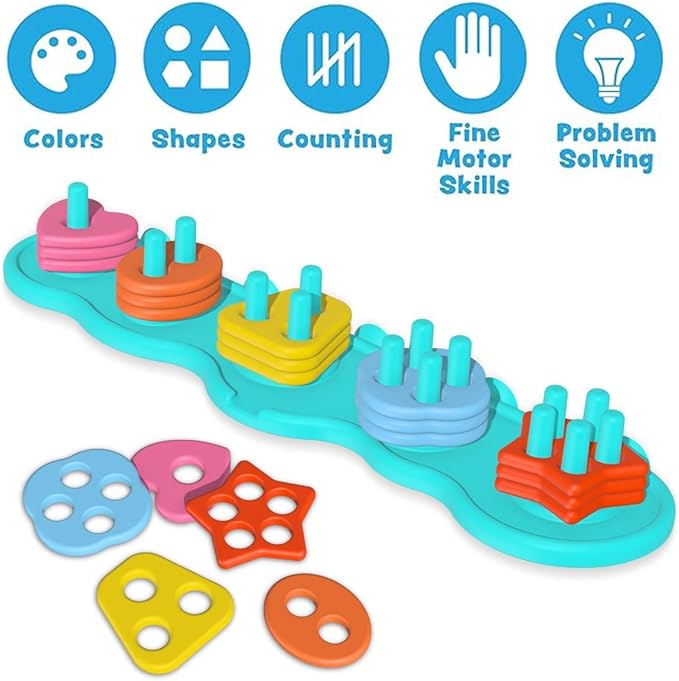 Baby Bath Toys, Sorting & Stacking Toy Bath Toy, Shape Sorter Toys for Bathtub,Stacking Bath Toy Set with 20 Textured Floating Pieces, Toddler Early Learning Bathtub Fun-CubbioJoy