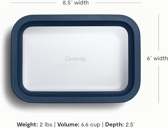 Caraway Glass Food Storage - 6.6 Cup Glass Container - Ceramic Coated Food Container - Non Toxic, Non Stick Lunch Box Container with Glass Lids - Dishwasher, Oven, & Microwave Safe - Navy-CubbioJoy