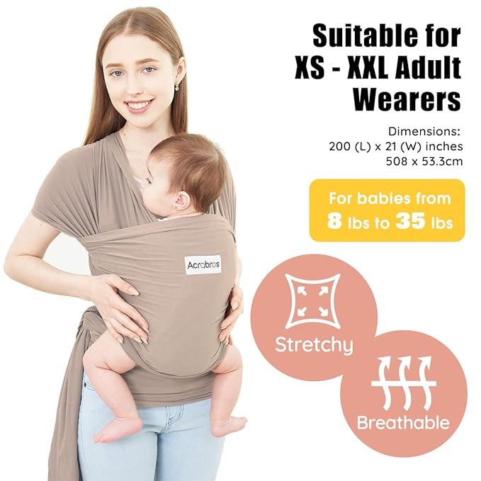 Acrabros Baby Wrap Carrier,Hands Free Baby Carrier Sling,Lightweight,Breathable,Softness,Perfect for Newborn Infants and Babies Shower Gift,Dark Cappuccino-CubbioJoy