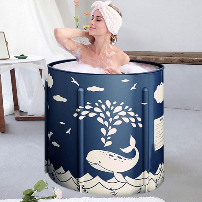 BESTHLS Foldable Bathtub Portable Soaking Bath Tub,Eco-Friendly Bathing Tub for Shower Stall (Blue Whale-1)-CubbioJoy