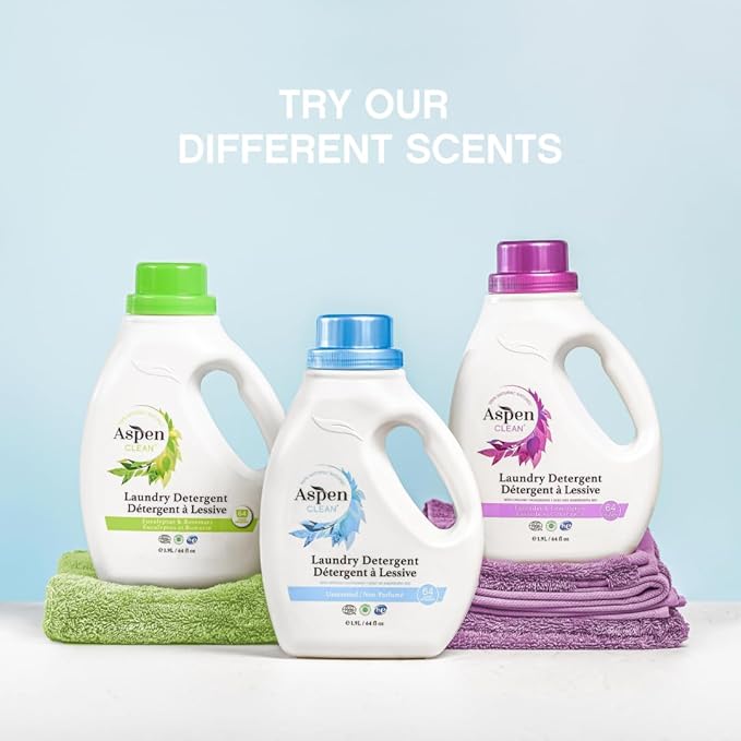 AspenClean Natural Laundry Detergent Unscented - 100% Natural, Organic, HE Liquid Laundry Detergent- Vegan, Non-Bio, Cruelty-Free, Biodegradable - Safe for Babies, Pets & Kids - EWG Certified (2 pack)-CubbioJoy
