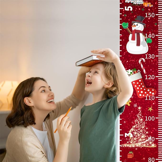 Christmas Baby Growth Chart for Wall, Height Chart for Kids, Xmas Kids Nursery Decor, Hanging Ruler Wall Decor, Kids Room Decor, Holiday Gifts for Boys Girls Toddlers - 76.7 x 7.9in with Black Wood-CubbioJoy