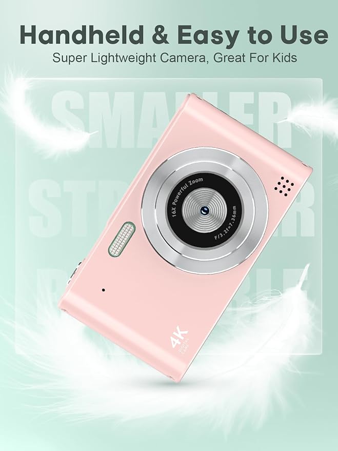 Digital Kids Camera 1080P Vlog Camera with 64GB, Lanyard, 16X Zoom Anti Shake, Card Reader 44MP Compact Portable Point Shoot Digicam for Kid Teen Girl Boy Christmas Halloween Thanksgiving(Pink)-CubbioJoy