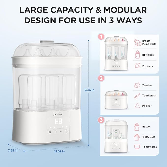 Bottle Sterilizer and Dryer, HIYAKOI Electric Steam Baby Bottle Sterilizer and Dryer, All-in-One Sterilizer 2 Layers Large for Baby Bottles, Parts & Other Newborn Essentials - HEPA Filtration-CubbioJoy