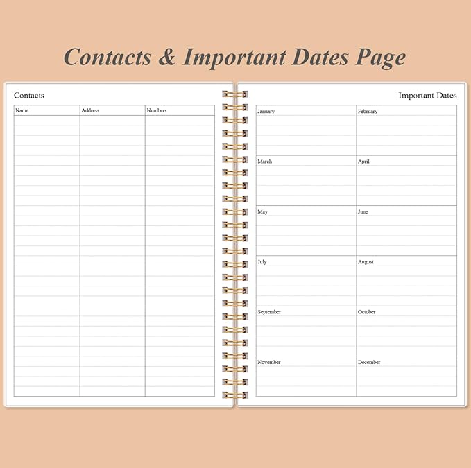 Daily Planner Undated - A5 To Do List Notebook Hourly Schedules, Spiral Appointment Planner for Women and Men, PVC Hardcover, Inner Pocket, Elastic Closure, 5.8" x 8.3", Rose Leaf-CubbioJoy