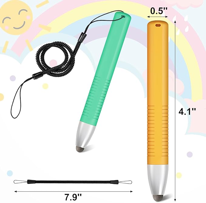2pcs Kid-Friendly Stylus Pens for Touch Screens, Tablet Stylus Pen with Spring Cord Universal Touch Screen Capacitive Crayon Stylus Green Orange-CubbioJoy
