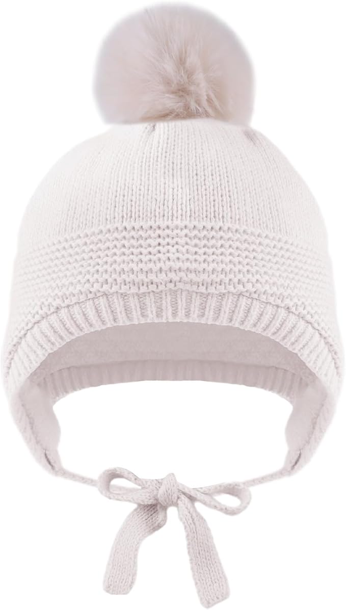 Basic Winter Baby Beanie Gloves Boys Girls Knitted Hat Pompom Kids Earflap Hats Warm Infant Toddler Beanie Mittens Set-CubbioJoy