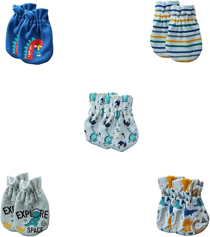 5 Pairs Baby Not Scratch Mittens 0-6 Months New Born Boy Girl Gloves Cute Infant Accessories-CubbioJoy
