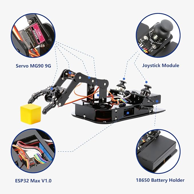 4 DOF ESP32 Robotic Arm Kit for Kids 8-12, Robotics Kit App Remote Control Robot Toys Compatible with Arduino, STEM Educational DIY Robot Arm Kit Gift for Teenagers & Adults-CubbioJoy