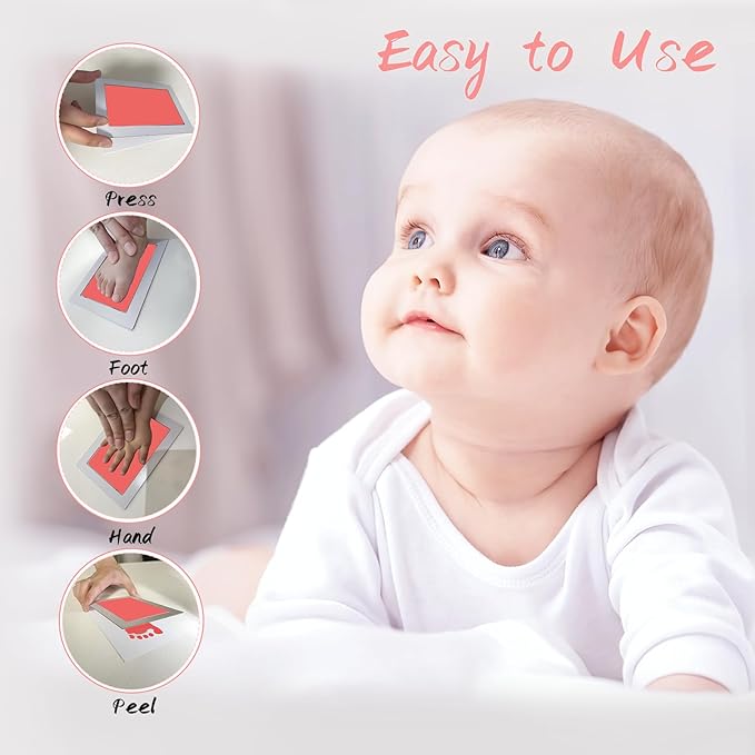 4-Pack Baby Footprint Kits,Inkless Hand and Footprint Kit,Clean Touch Baby Handprints and Footprints Kits,No Mess Ink Pad for Baby Hand and Footprints,Baby Shower Gifts for New Moms-CubbioJoy
