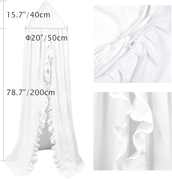 Bed Canopy with Frills Reading Nook Game Tent for Kids Boho Hanging Net Play Room Decor(White)-CubbioJoy