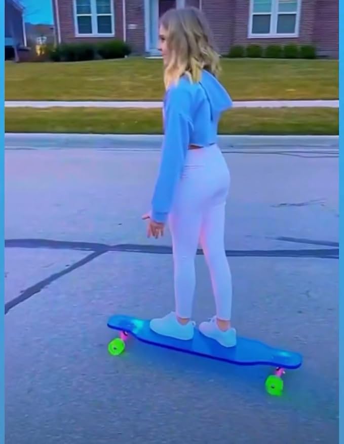 Clear Longboard Skateboard - Transparent Acrylic Long Boards with Light-Up LED Wheels for Smooth Rides - Ride The Streets in Style with Longboard Built for Beginners & Pros Alike-CubbioJoy