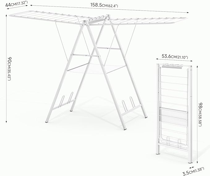 APEXCHASER Drying Rack for Clothing Foldable, Metal Laundry Rack Collapsible, Ultra Thin Gullwing Clothes Airer with Adjustable Height for Towel Baby Clothes Indoor Outdoor Laundry Room, White-CubbioJoy