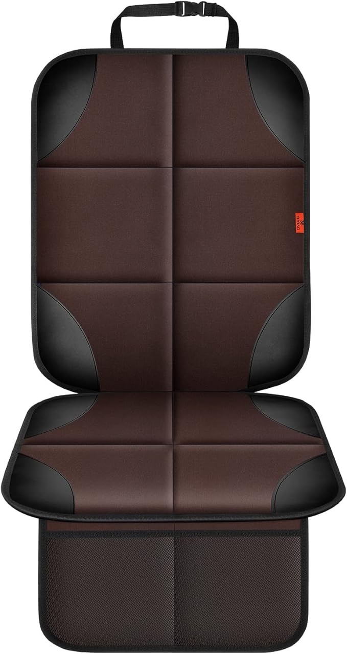 Car Seat Protector 1 Pack Car Seat Cushion Mat Thickest Padding,Waterproof 600D Fabric Car Seat Covers for Non-Slip Backing Mesh Pockets for Baby and Pet (Brown, 1 Pack)-CubbioJoy