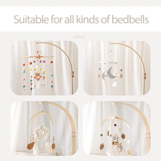 Baby Crib Mobile Arm - Wooden Baby Mobile Crib Holder for Hanging Baby Crib Attachment for Nursery Decor (Curved Structural Arm)-CubbioJoy