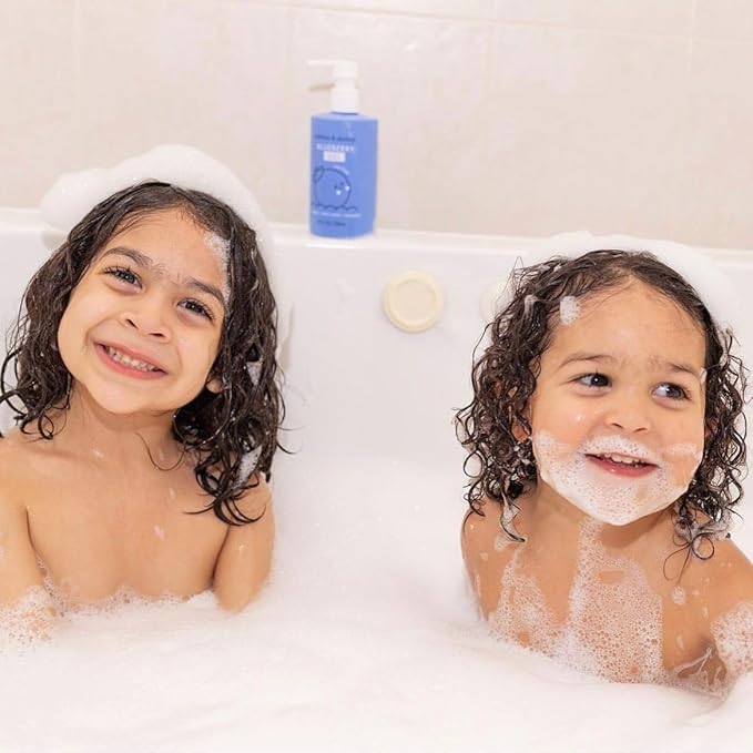 Dabble & Dollop Blueberry Body Wash & Shampoo - 3 in 1 Natural Bubble Bath for Kids, USA-Made, Paraben & Sulfate Free, Vegan, Gluten-Free, Tear-Free (10oz, Pack of 2)-CubbioJoy