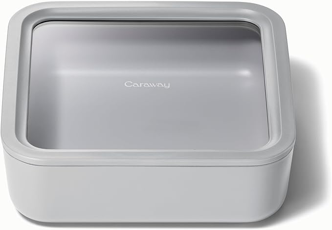 Caraway Glass Food Storage, 10 Cup Glass Container - Ceramic Coated Food Container - Non Toxic, Non Stick Lunch Box Container with Glass Lids. Dishwasher, Oven, & Microwave Safe - Square Shape - Gray-CubbioJoy