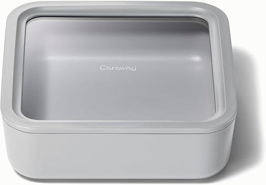 Caraway Glass Food Storage, 10 Cup Glass Container - Ceramic Coated Food Container - Non Toxic, Non Stick Lunch Box Container with Glass Lids. Dishwasher, Oven, & Microwave Safe - Square Shape - Gray-CubbioJoy