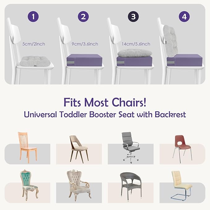 Booster Seat for Kitchen Chair with Comfy Backrest and Adjustable Safety Buckles,Non-Slip Kid Toddler Booster Seat for Dining Table,Portable PU Travel Baby Booster Increasing Cushion Chair-CubbioJoy