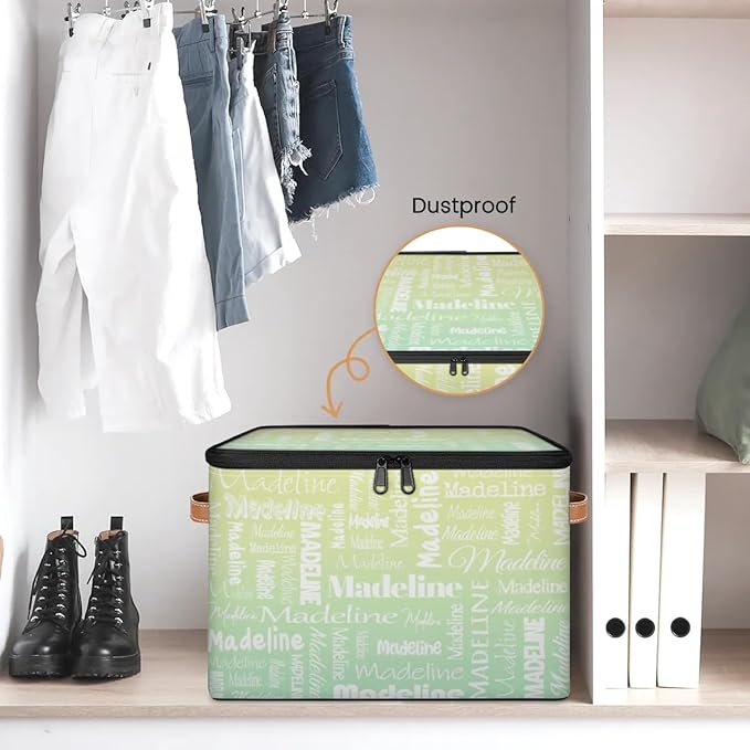 Custom Storage Basket with Name, Personalized Storage Bins with Zipper Lid, Foldable Fabric Storage Box Large capacity with Handle Yellow Green-CubbioJoy