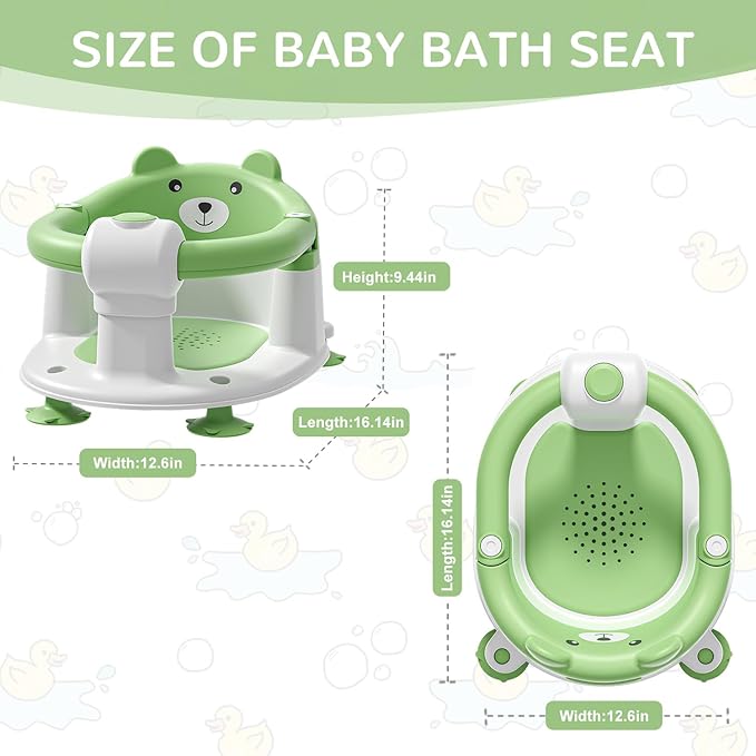 Baby Bath Seat for Babies 6 Months & up, Non-Slip Toddler Bath Seats for Babies Sitting Up, Safe Infant & Newborn Bathtub Chair with 4 Suction Cups & Soft Cushion for Shower,Gray-CubbioJoy