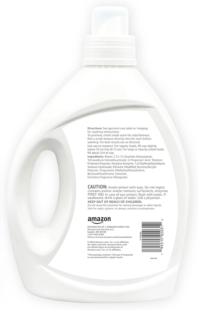 Amazon Basics Concentrated Liquid Laundry Detergent, Clean Linen, 110 loads, 82.5 Fl Oz (Previously Solimo)-CubbioJoy