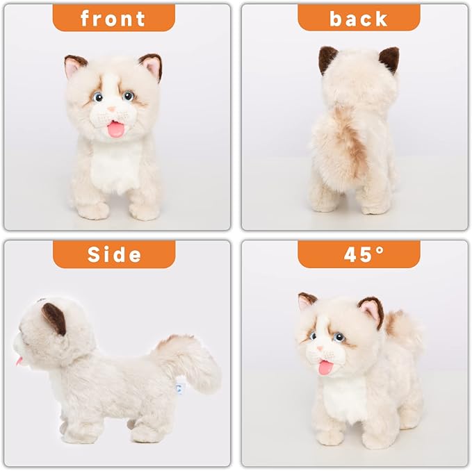 CU-MATE Interactive Pet Ragdoll Cat,Electric Plush Toy Cat,Robot Stuffed Cat with Walking/Nodding/Tail Wagging/Barking/Drinking Milk, Gift for Girls Boys-CubbioJoy