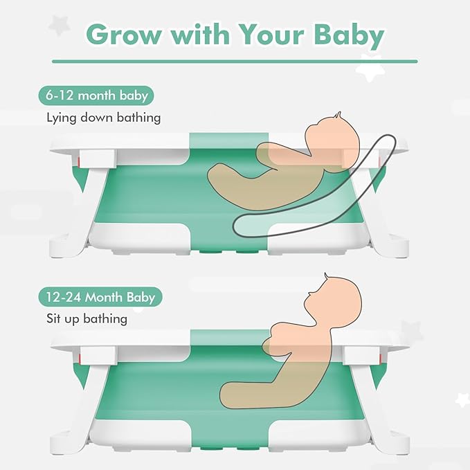 Collapsible Baby Bathtub,Baby Bath Tub with Soft Cushion & Thermometer,Baby Bathtub Newborn to Toddler 0-36 Months,Portable Travel Baby Tub-CubbioJoy