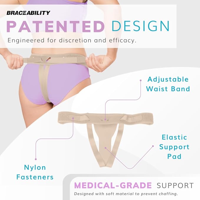 BraceAbility Pelvic Pro Support Belt - Patented, Original Prolapsed Uterus Brace for Women Treating Dropped Bladder, Uterine Prolapse, Vulvar Varicosities, Postpartum, Symphysis Pubis Dysfunction (L)-CubbioJoy