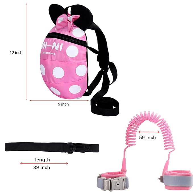 CZSYZCZS Toddlers Leash + Anti Lost Wrist Link Child Kids Safety Harness Kids Walking Wristband Assistant Strap Belt (pink)-CubbioJoy