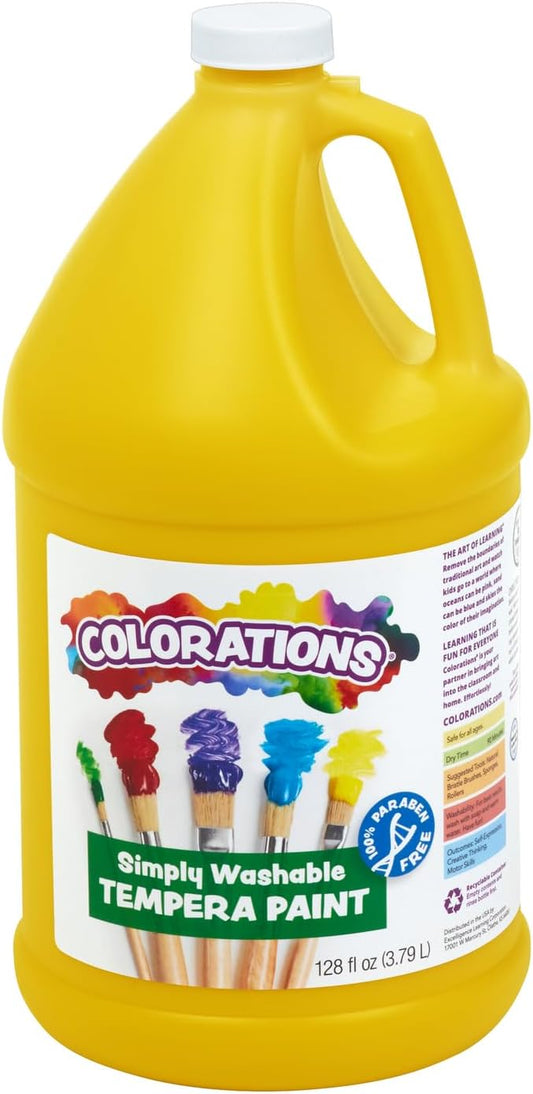 Colorations Paraben-Free Washable Tempera Paint for Kids - 1 Gallon Value Size. Vibrant Yellow, Non-Toxic and Made in The USA-CubbioJoy