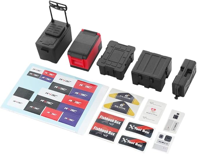 5PS Plastic RC Mini Tool Set/Fishing Box/Medical Chest/Refrigerator/Fuel Tank/Tool Case Compatible with traxxas TRX4 Axial SCX10 1/10 1/8 RC Crawler Climbing Car Simulation Decoration-Black-CubbioJoy
