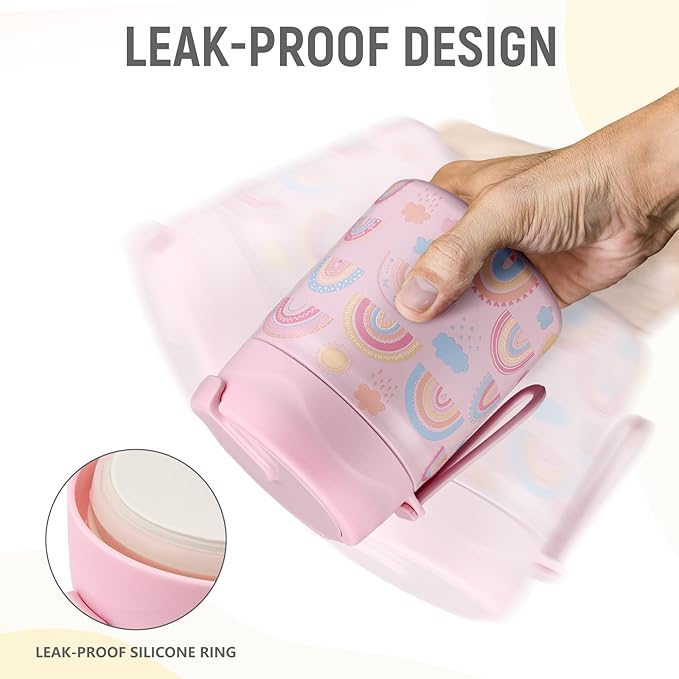 17oz Soup Thermo for Hot Food Kids Insulated Vacuum Food Jar with Stainless Steel Spoon Wide Mouth Thermo Leakproof Lunch Food Container Kids Hot Lunch Box (Pink-Rainbow)-CubbioJoy