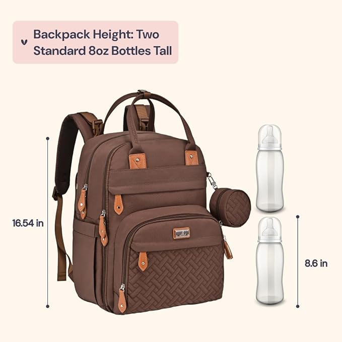 BabbleRoo Diaper Bag Backpack - Baby Essentials Travel Tote - Multi Function Waterproof Diaper Bag, Travel Essentials Baby Bag with Changing Pad, Stroller Straps & Pacifier Case - Unisex, Brown-CubbioJoy