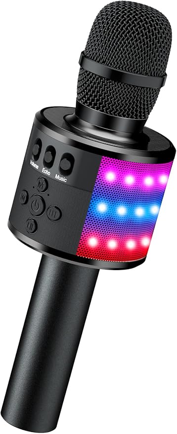 BONAOK Karaoke Microphone for Kids & Adults - Bluetooth Microphones Singing Mic with Disco Lights, Echo Effect, Built-in Speaker Portable Karaoke Player for Party Travel Gifts Q78(Black)-CubbioJoy
