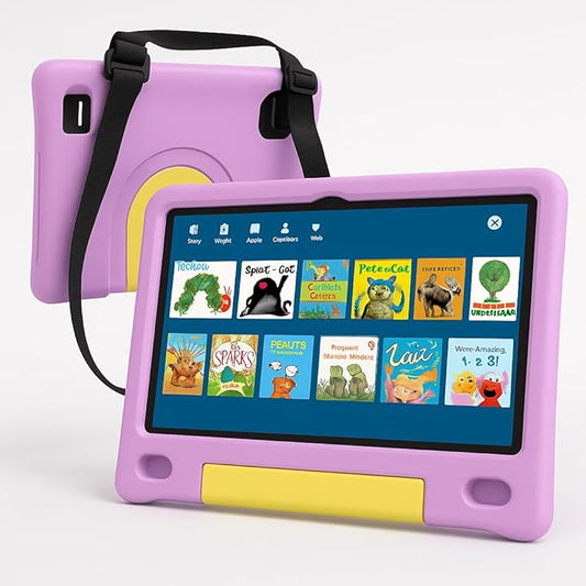 10.1 Inch Kids Tablet with Shockproof Case | Android 14, 64GB+8GB RAM, 12H Battery | Parental Control, Google Kids Space & Preloaded Educational Apps | WiFi 6, HD Display, Ages 3-12-CubbioJoy