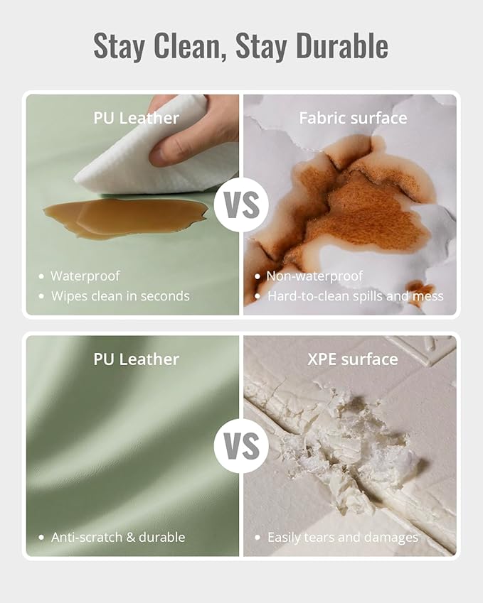 Blissful Diary Vegan Leather Baby Play Mat, 50x50 Thicken Foam Cushioned & Waterproof Playpen Mat for Infants and Toddlers, Stylish and Just Wipe-Clean Playmat for Baby Play on Floor, Light Green-CubbioJoy