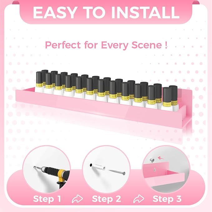 4 Pack 15 Inch Pink Acrylic Shelves, Kids Floating Bookshelf for Kids Room, Modern Nail Polish Rack Sunglasses Essential Oil Picture Ledge Display Toy Storage Wall Shelf-CubbioJoy