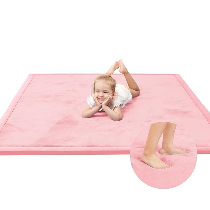 Baby Play Mat for Floor,1.3" Thick Memory Foam Tummy Time Mat for Toddlers,Infants,Kids,Water-Repellent Soft Nursery Rug,Extra Large Non Slip for Crawling&Yoga,Tatami Style for Living Room(Pink)-CubbioJoy