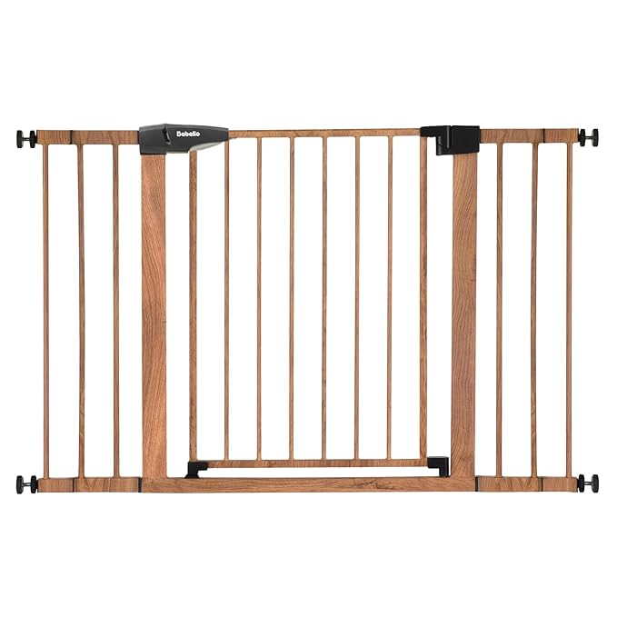 BABELIO 29-48" Metal Baby Gate with Brown Wood Pattern, Auto Close Dog Gate for The House, Stairs and Doorways, Pressure Mounted Pet Gate with Door, Safety Gate for Child and Pets-CubbioJoy