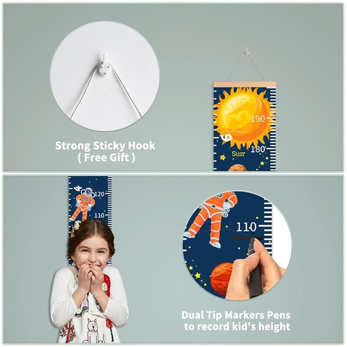 Baby Height Growth Chart - Canvas Height Chart for Kids Baby Child Toddler Boys Girls Growth Chart for Wall Room Nursery Decor Hangable and Removable Measuring Wall Ruler (Tower, Beige Wood)-CubbioJoy