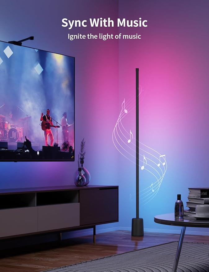 Ailofy Corner Floor Lamp, 1500lm RGBW Corner Lamp Work with Alexa & Google Assistant, 16 Million DIY Colors, Sync with Music, App Control, Modern LED Floor Lamp for Living Room & Bedroom, Black-CubbioJoy