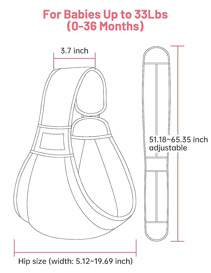 Baby Sling Carrier, Pure Cotton, Ergonomically Adjustable Baby Carrier Newborn to Toddler, Easy to Use, Portable, Ideal for 0-36 Months, Up to 33 lbs (Grey)-CubbioJoy